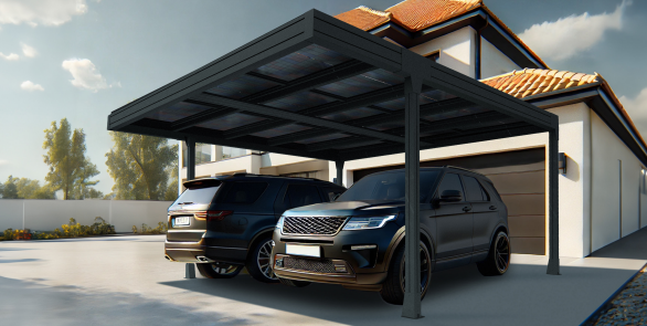 Carport SIMPLE 10 panneaux - modèle Electra  pieds déportés – RAL 7016 – avec ETN