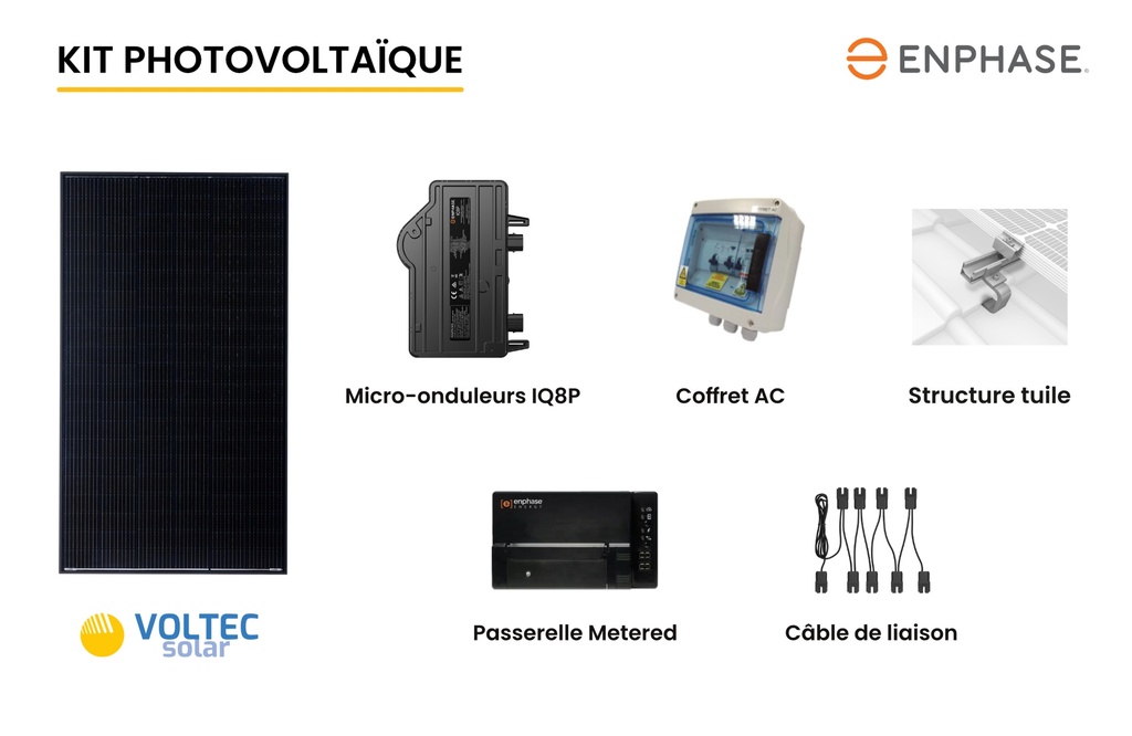 Kit PV 3kWc VOLTEC 500Wc Enphase Tuile