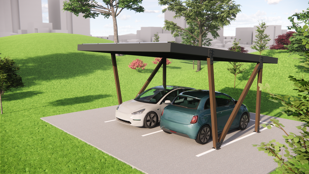 KIT EXTENSION Carport Solaire MaviWatt 2 places 5m x 6m - Option structure chêne foncé