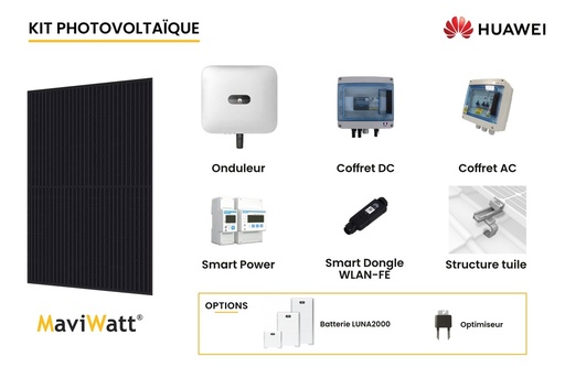 Kit PV 9kWc MaviWatt 500Wc Huawei Tuile Triphasé