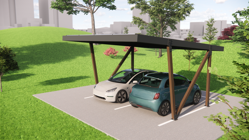 Kit Carport Solaire MaviWatt 2 places 5m x 6m - Option structure chêne foncé